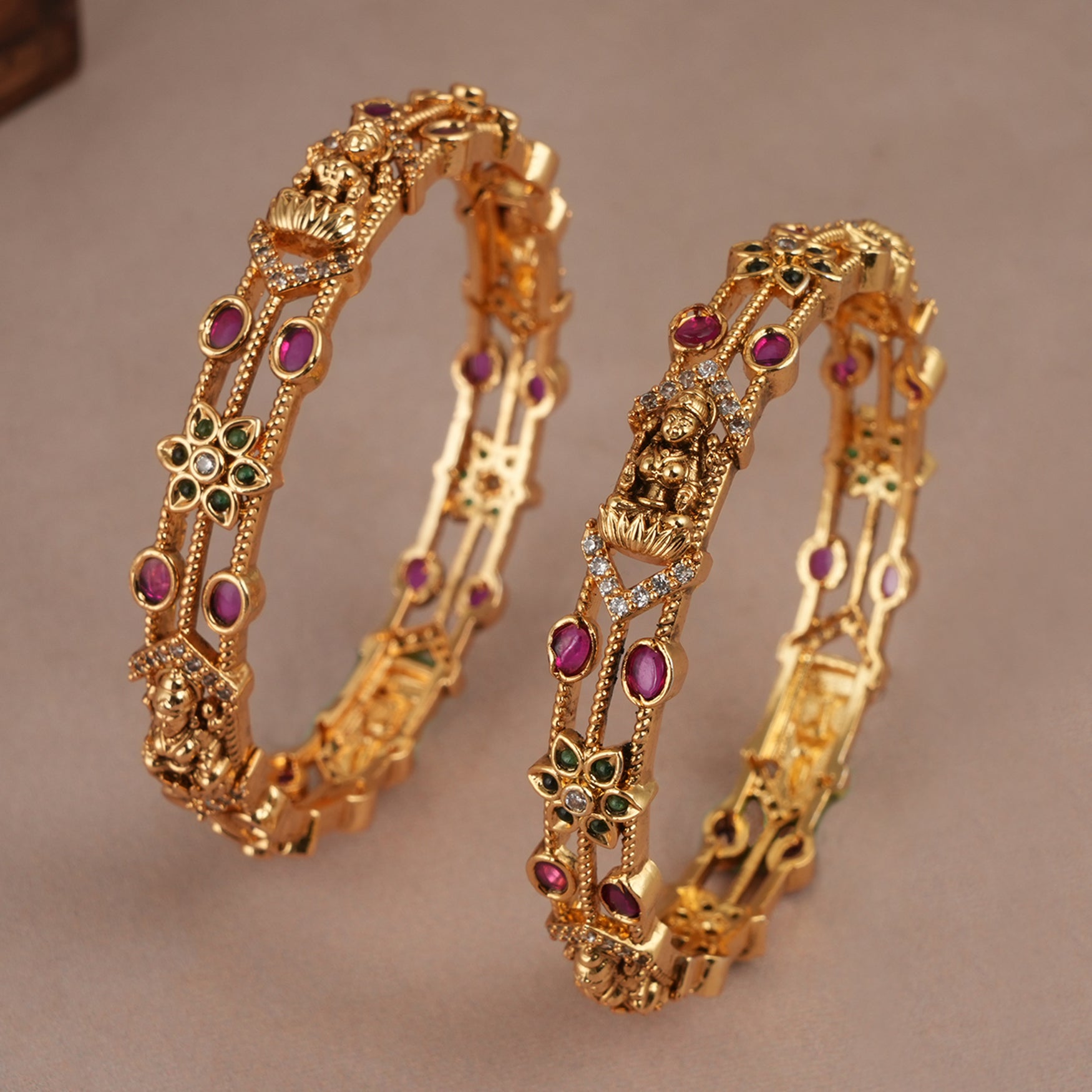 Stunning multicolor gold plated maa lakshmi bangle set | Temple jewellery