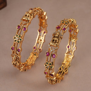 Stunning multicolor gold plated maa lakshmi bangle set | Temple jewellery