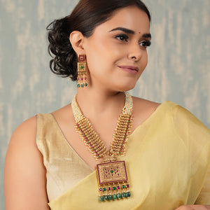 Stunning long multicolor antique gold necklace set