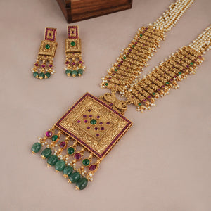 Stunning long multicolor antique gold necklace set