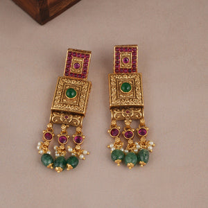Stunning long multicolor antique gold necklace set
