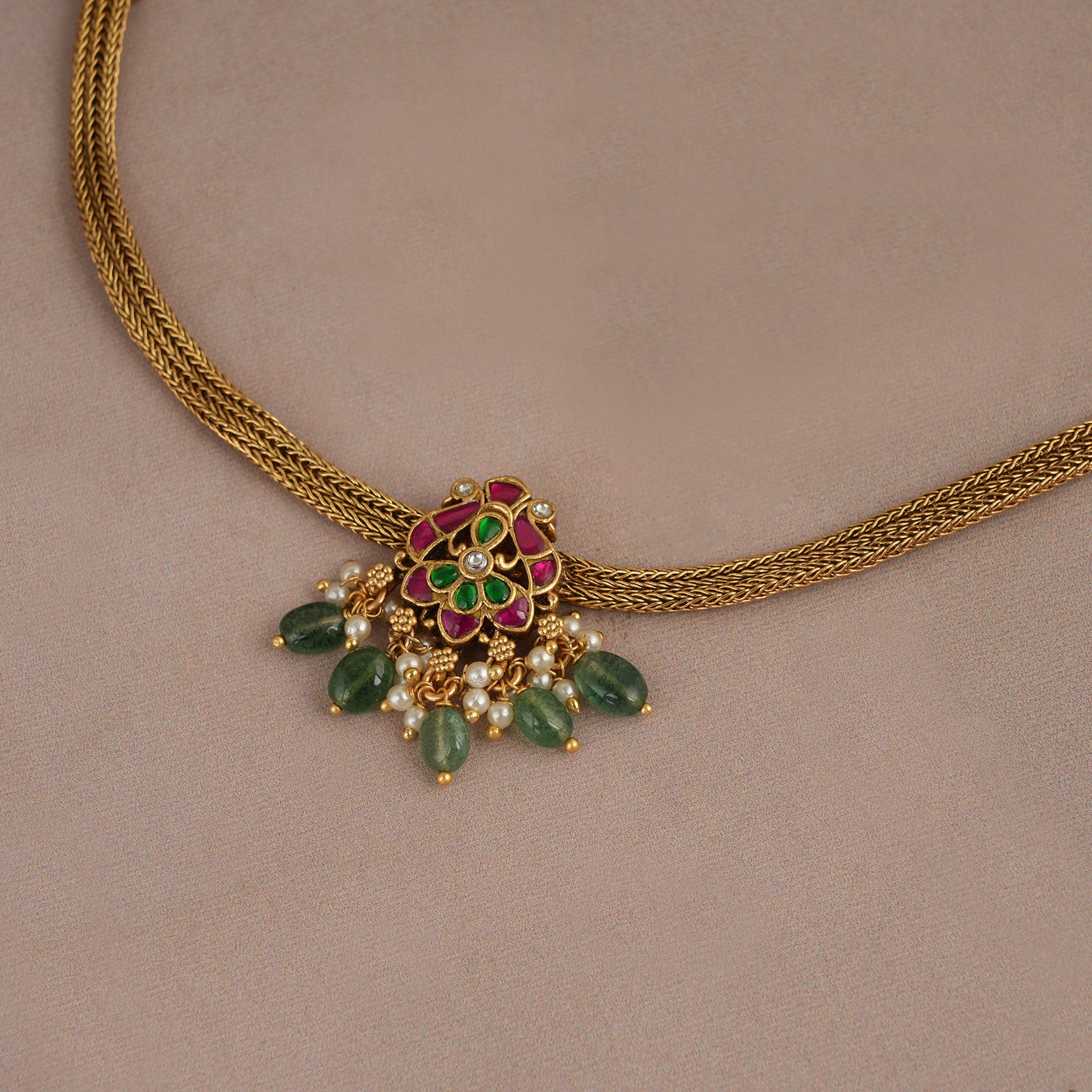 Cute antique gold multicolor stone choker necklace set