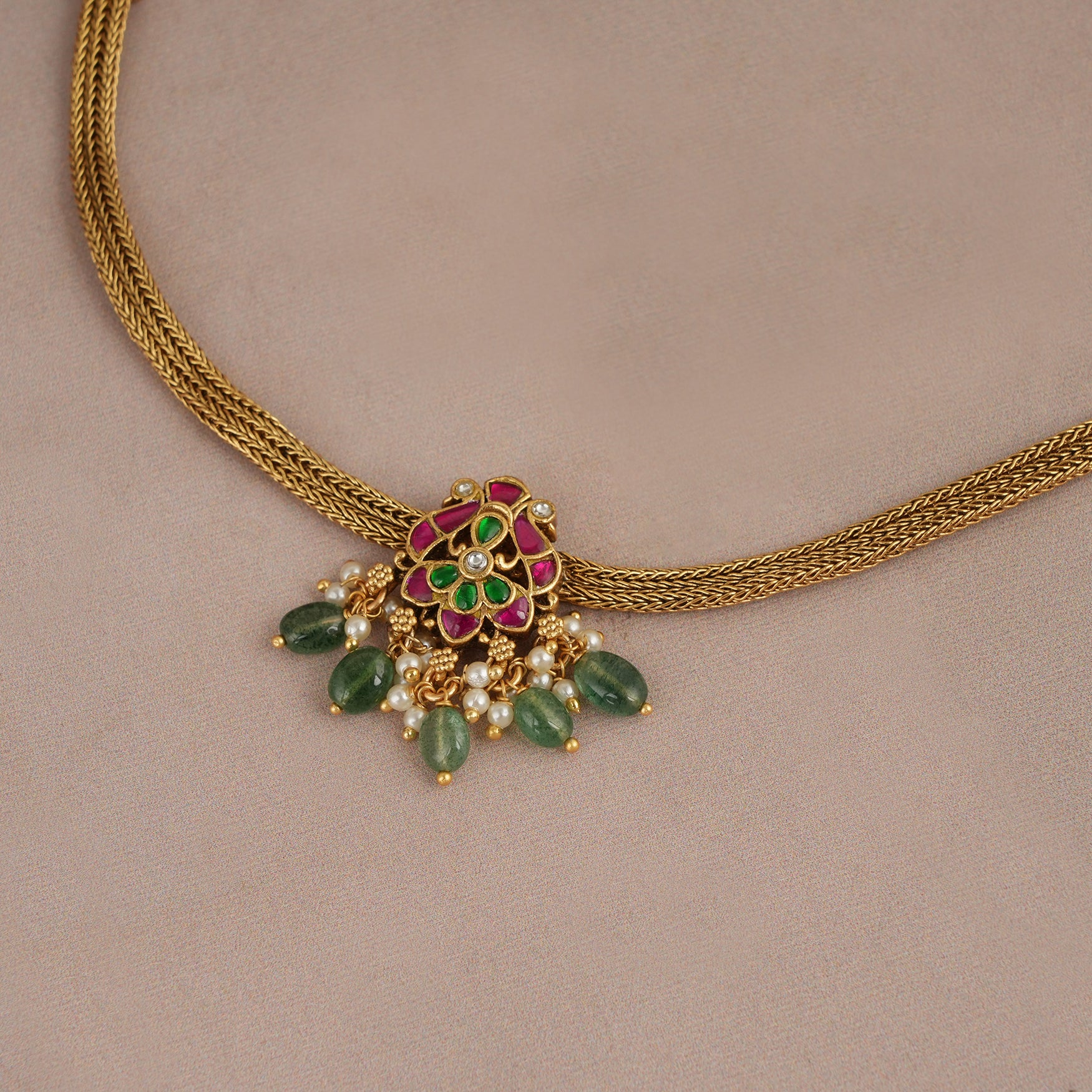 Cute antique gold multicolor stone choker necklace set