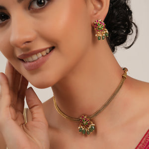Cute antique gold multicolor stone choker necklace set
