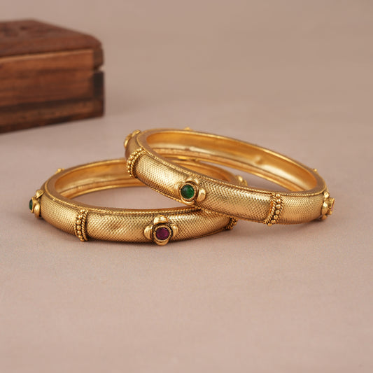 Stunning antique gold stone bangle set for women