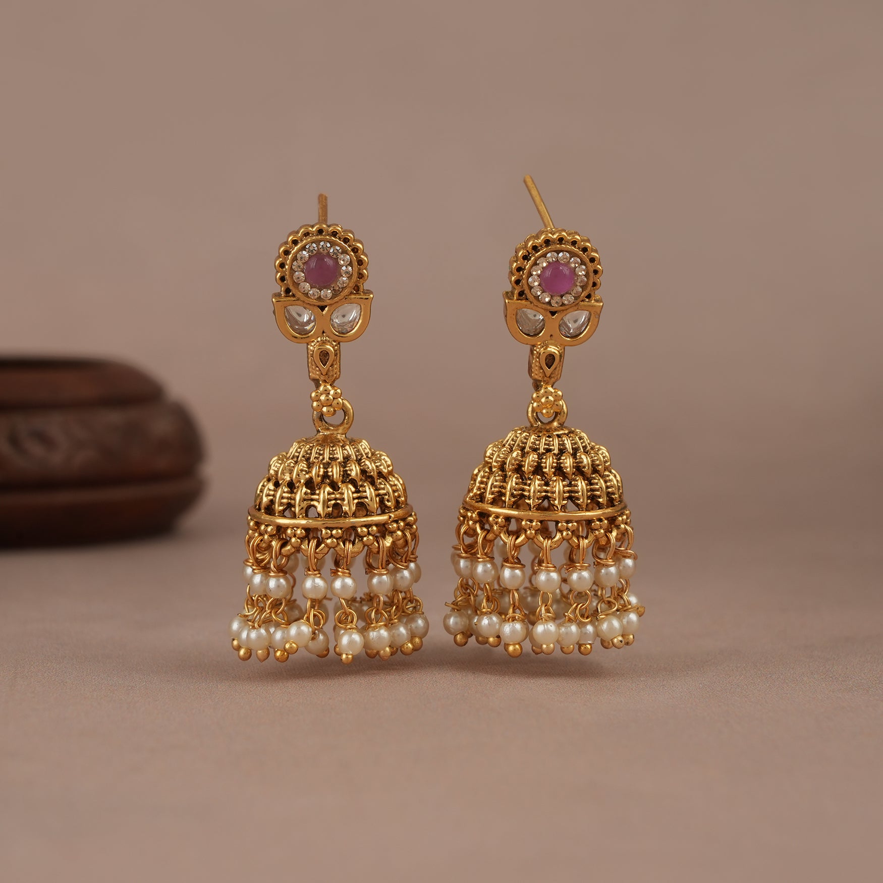 Cute little antique gold pearl drop jhumka