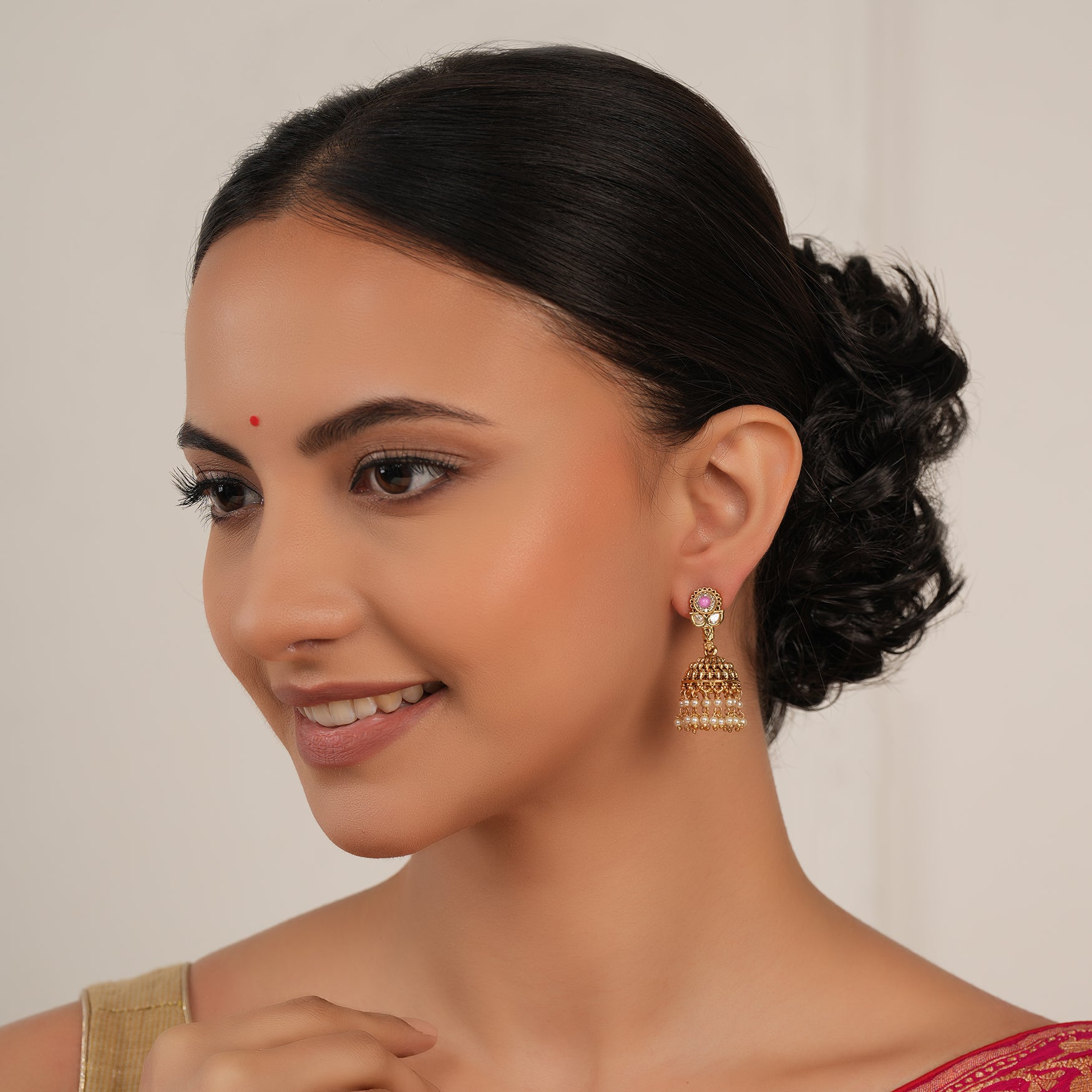 Cute little antique gold pearl drop jhumka