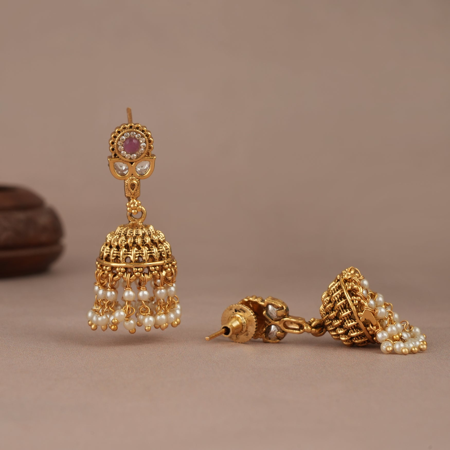 Cute little antique gold pearl drop jhumka