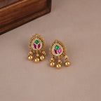 Cute antique gold stone pendant set with earring