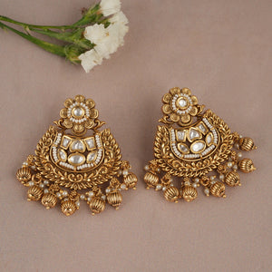 Gorgeous kundan antique gold pearl drop earring