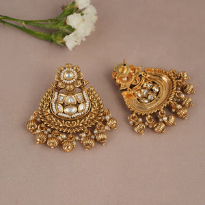 Gorgeous kundan antique gold pearl drop earring