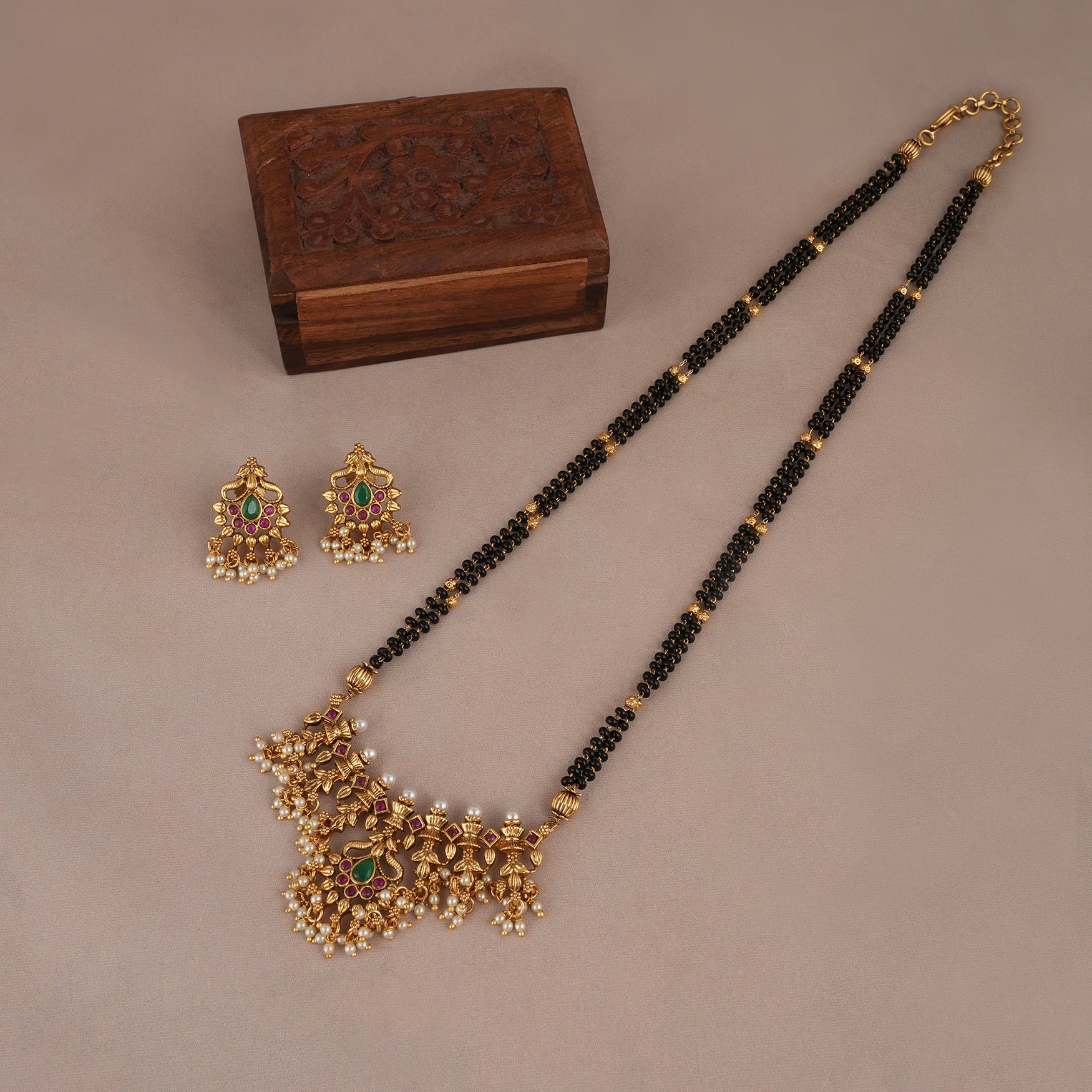 Long antique gold plated multicolor mangalsutra