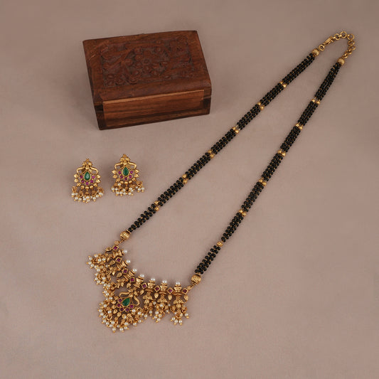 Long antique gold plated multicolor mangalsutra