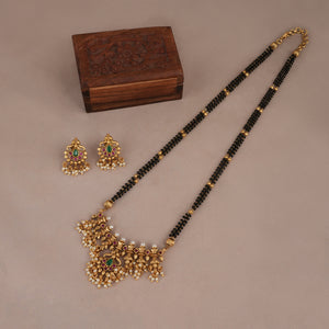 Long antique gold plated multicolor mangalsutra