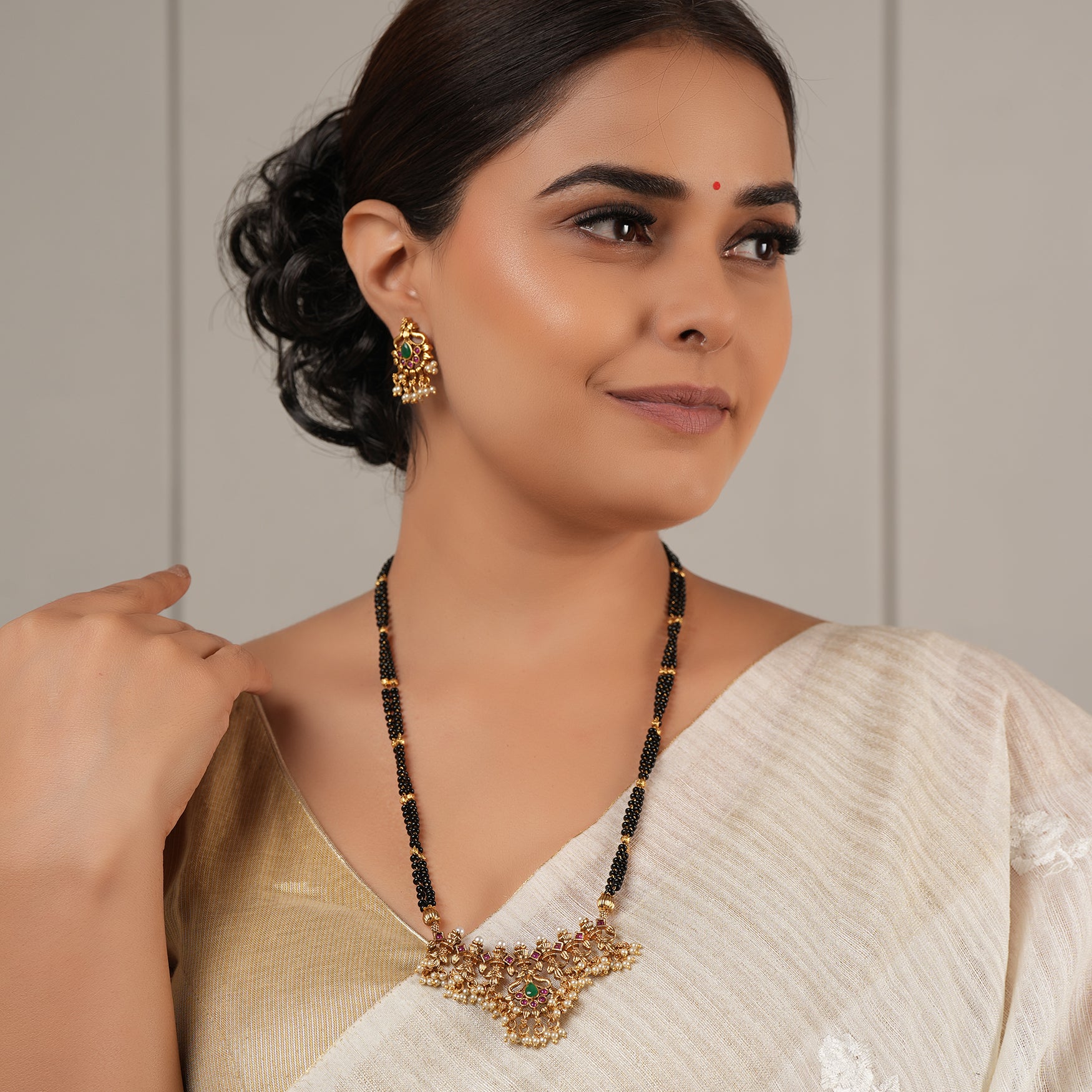 Long antique gold plated multicolor mangalsutra
