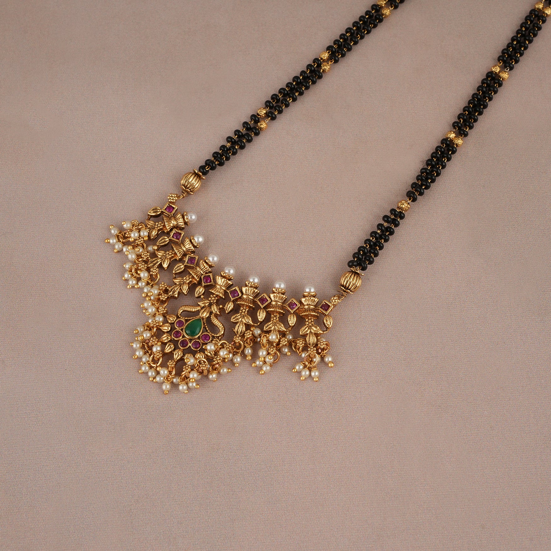 Long antique gold plated multicolor mangalsutra