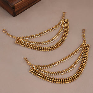 Stunning antique gold 3 layer pearl ear chain for earring