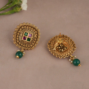 Cute antique gold rhombus stone earring