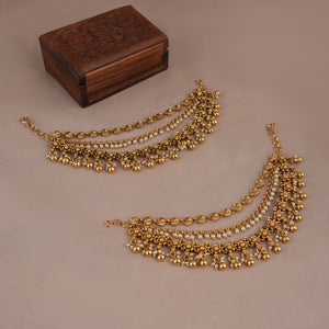 Beautiful pearl antique gold 3 layer kanoti for women