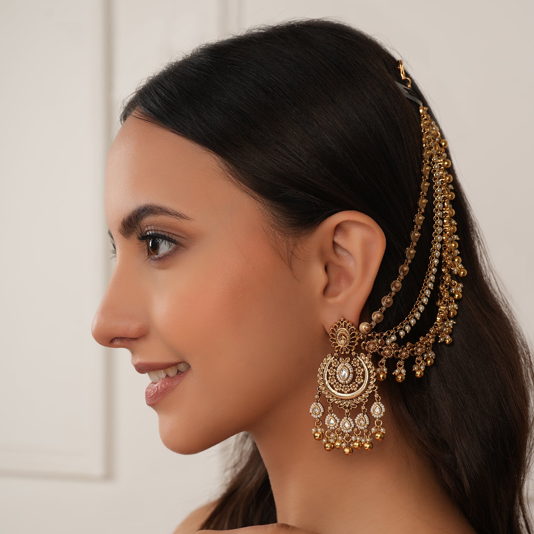 Beautiful pearl antique gold 3 layer kanoti for women