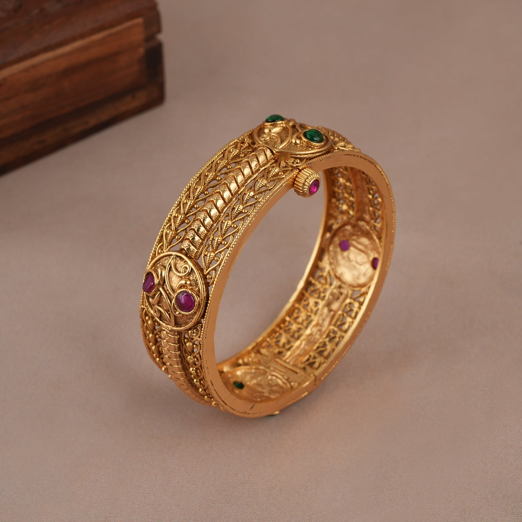 Stunning antique gold stone kada bangle for women