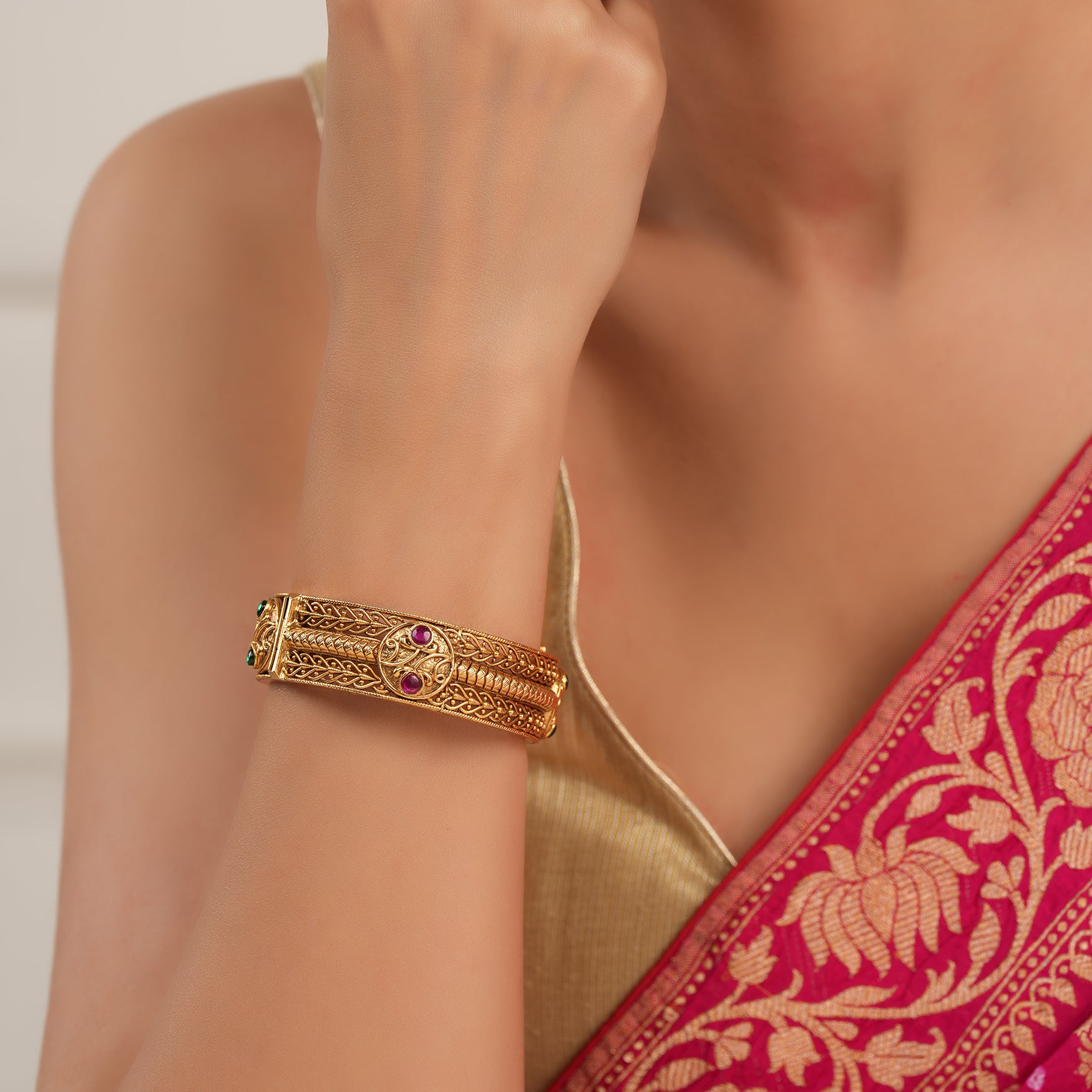 Stunning antique gold stone kada bangle for women
