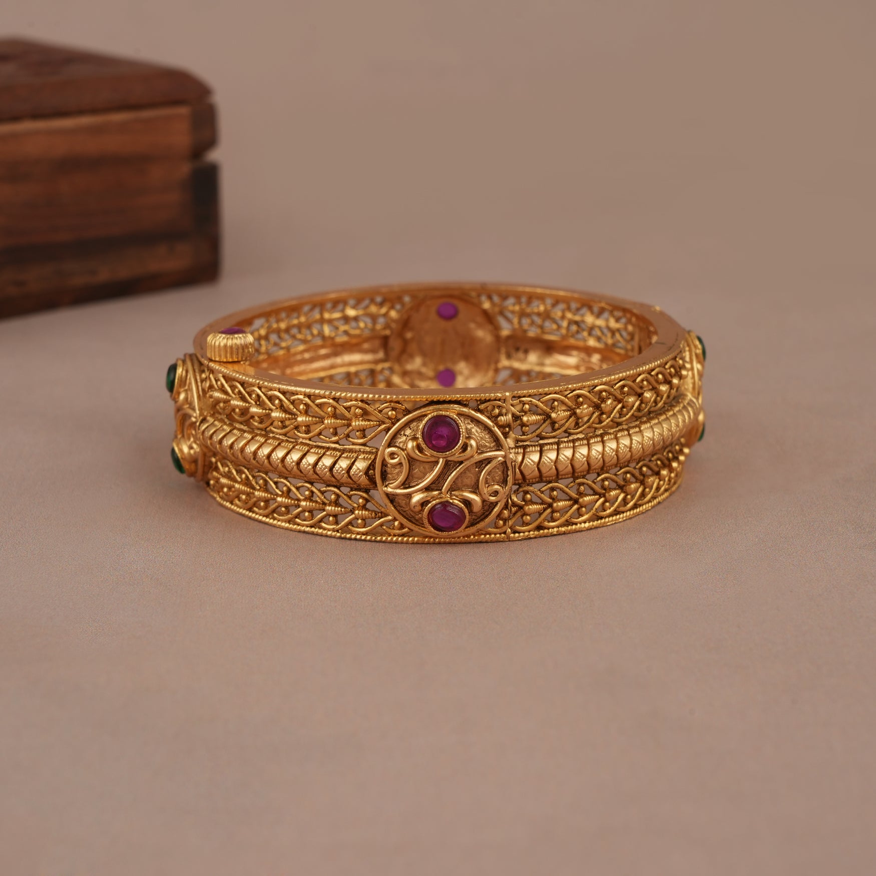 Stunning antique gold stone kada bangle for women