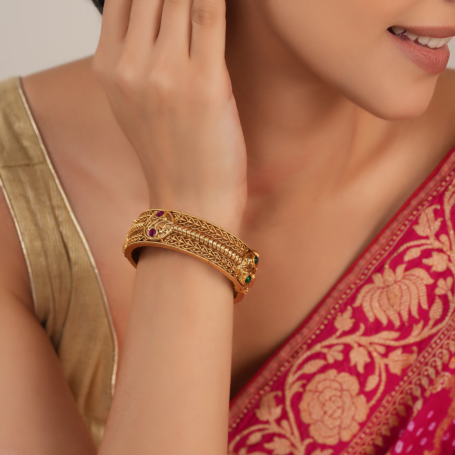Stunning antique gold stone kada bangle for women