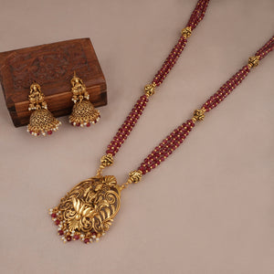 Long antique gold Maa Lakshmi mala necklace set