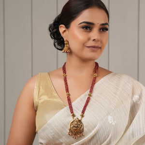 Long antique gold Maa Lakshmi mala necklace set