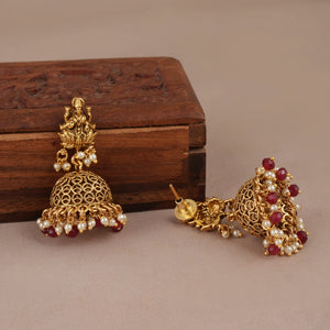 Long antique gold Maa Lakshmi mala necklace set