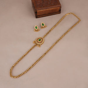 Stunning antique gold side brooch mala necklace set
