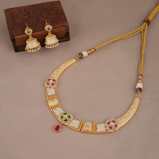 Beautiful enamel ruby stone necklace set