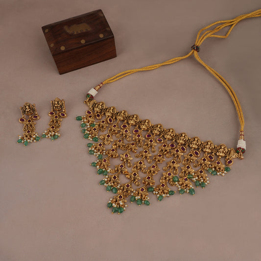 Beautiful antique gold ruby maa lakshmi choker set