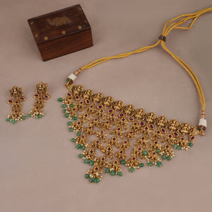 Beautiful antique gold ruby maa lakshmi choker set | Temple jewellery