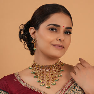 Beautiful antique gold ruby maa lakshmi choker set