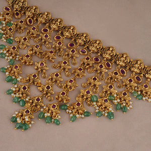 Beautiful antique gold ruby maa lakshmi choker set | Temple jewellery