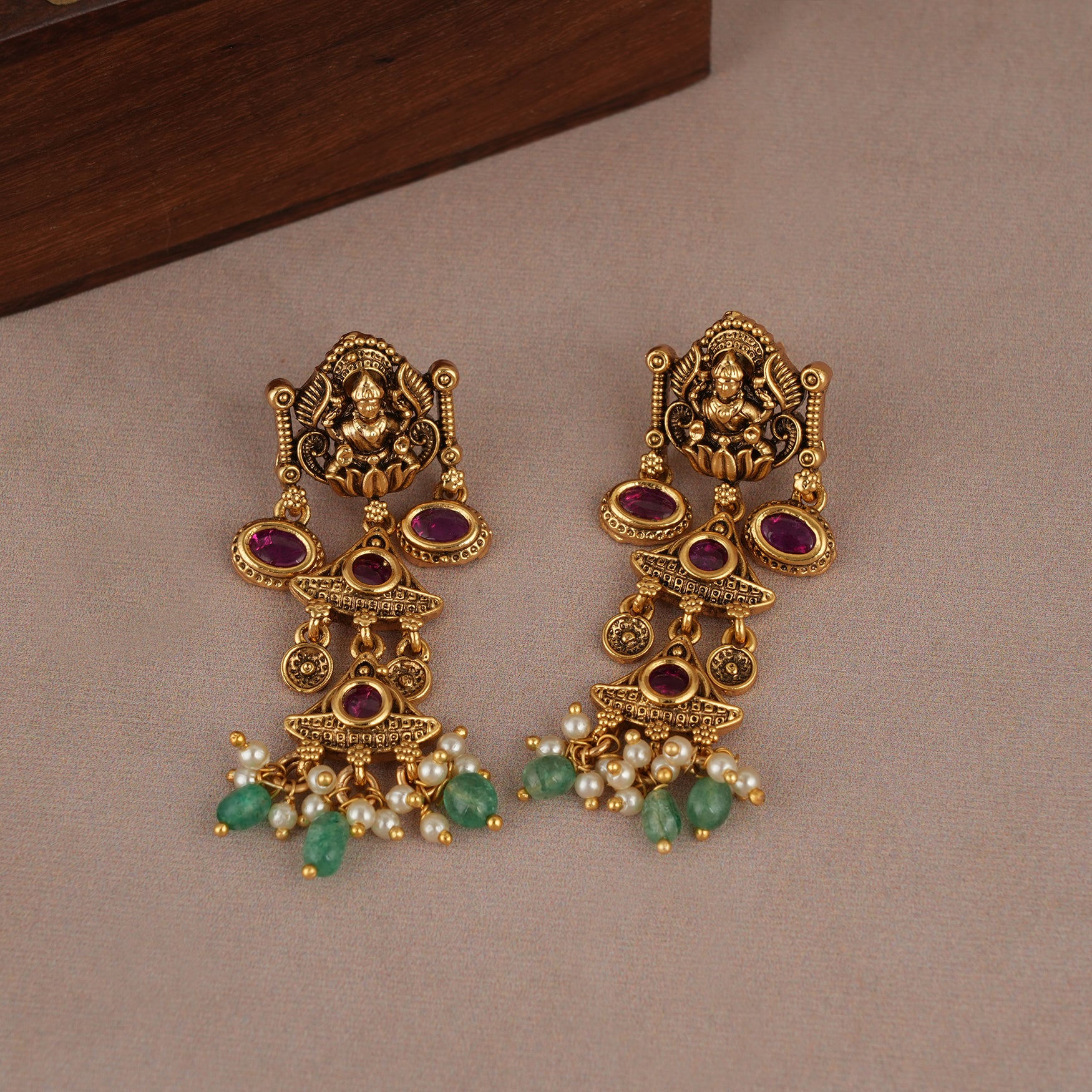 Beautiful antique gold ruby maa lakshmi choker set