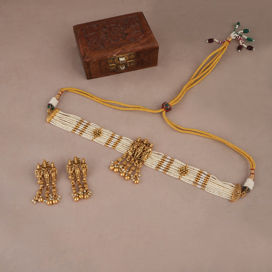 Auspicious antique gold pearl ram sita necklace set