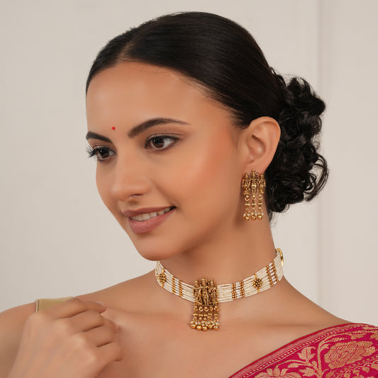 Auspicious antique gold pearl ram sita necklace set