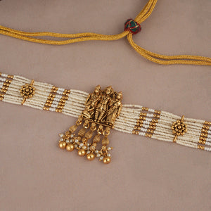 Auspicious antique gold pearl ram sita necklace set