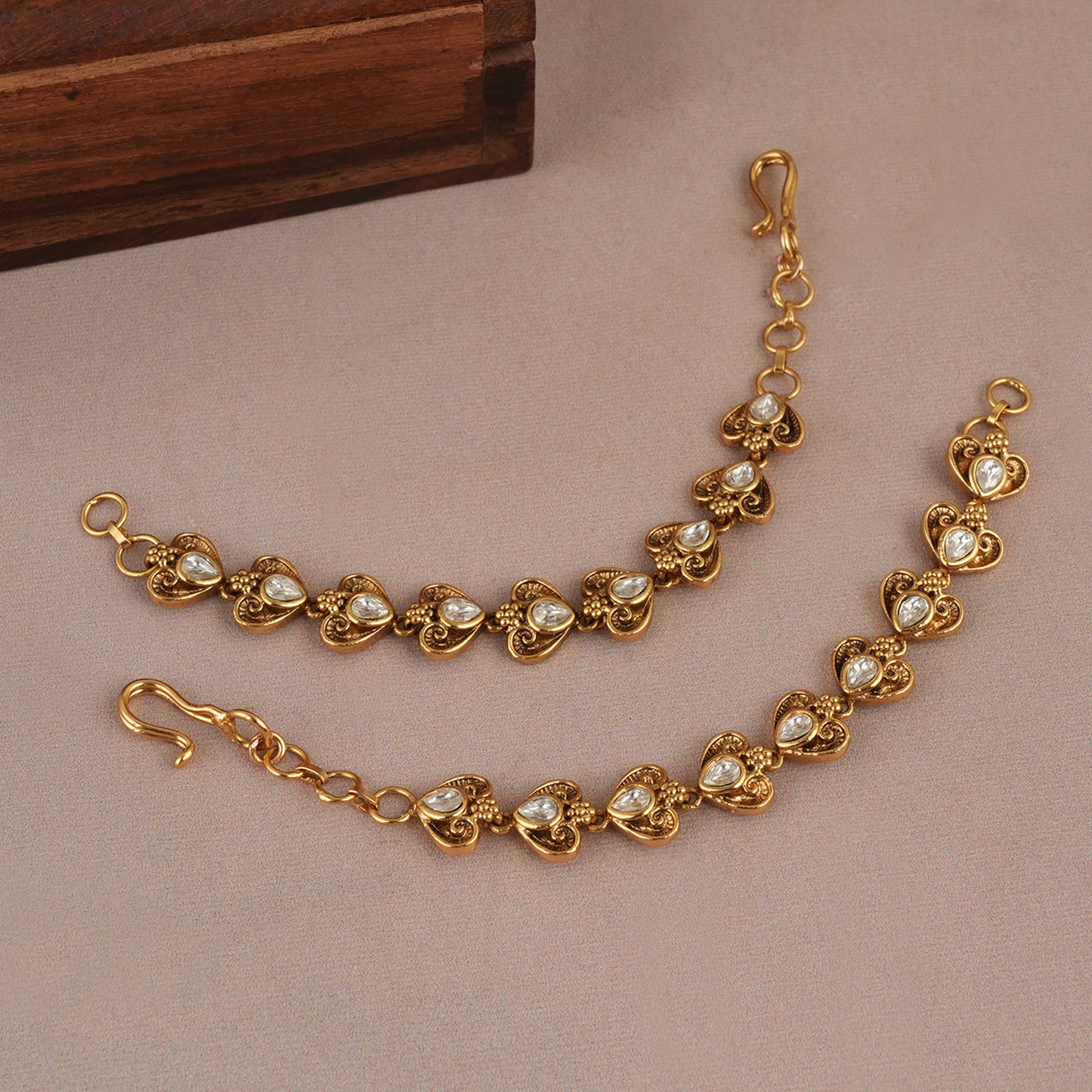 Beautiful heart kundan antique gold ear chain for earring