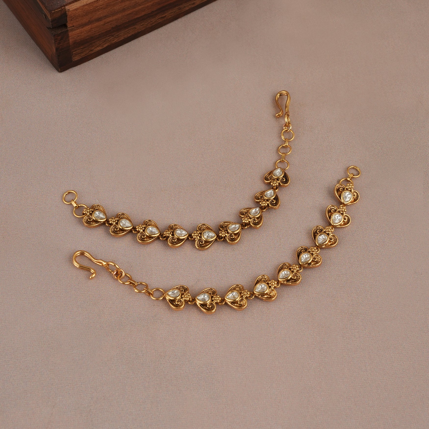 Beautiful heart kundan antique gold ear chain for earring