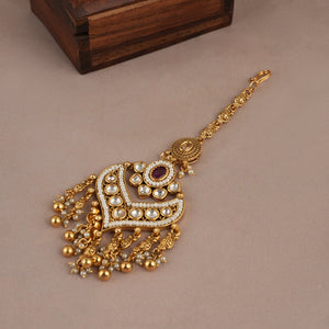Stunning big antique gold kundan maangtika for women