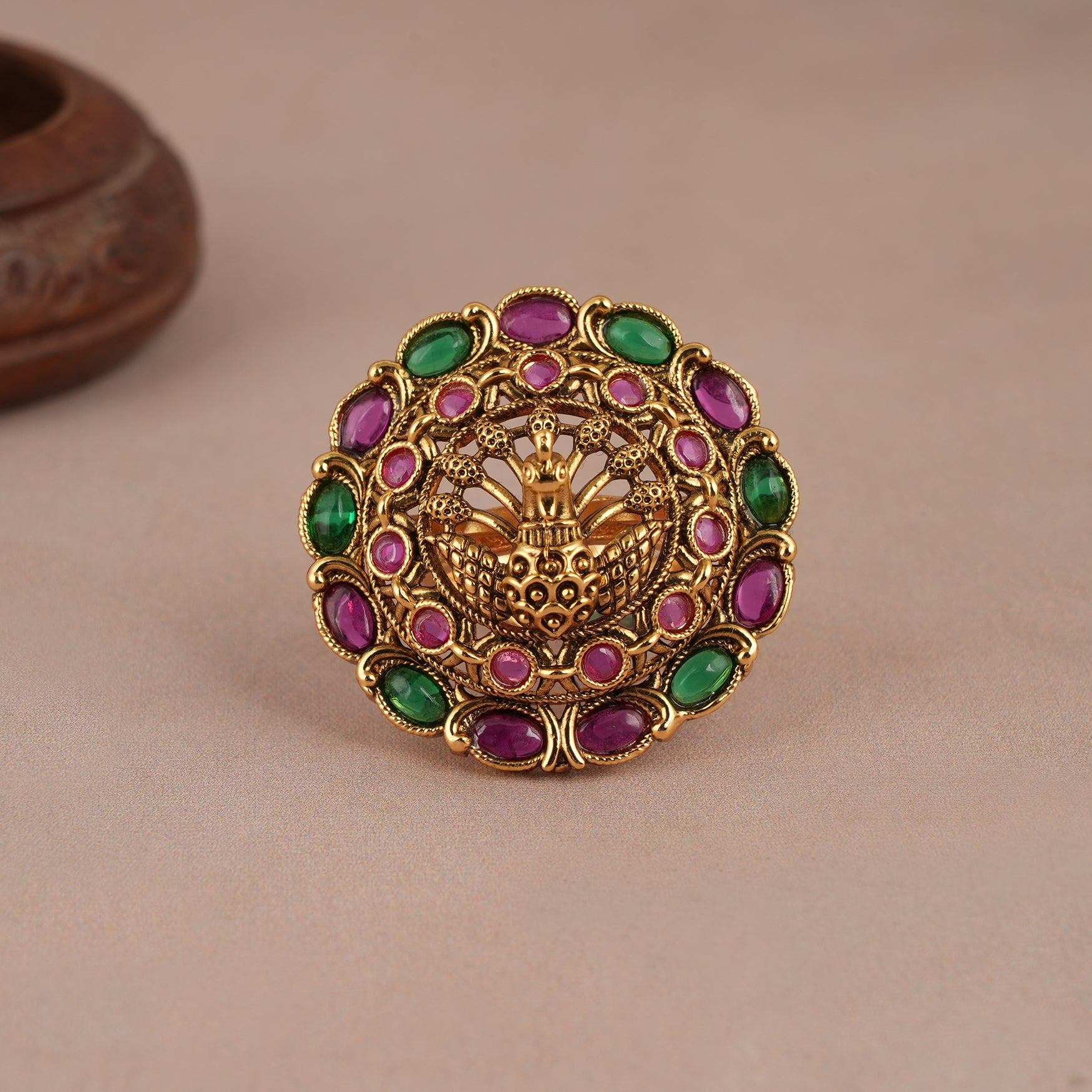 Stunning bold multicolor peacock finger ring for women