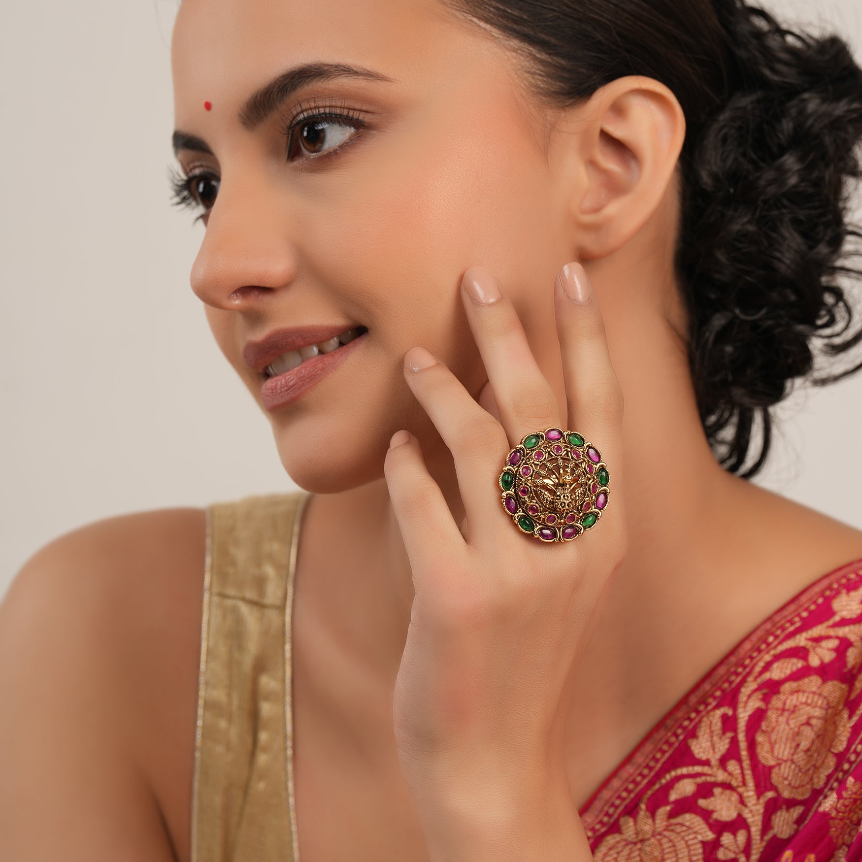Stunning bold multicolor peacock finger ring for women
