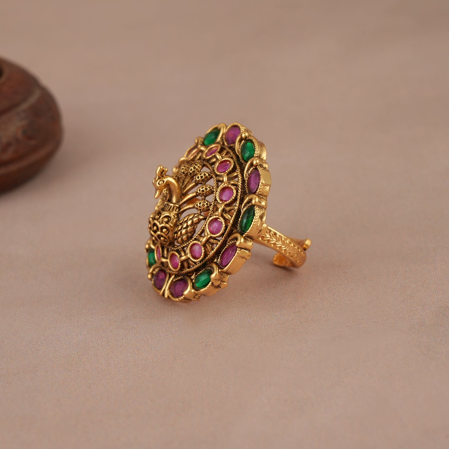 Stunning bold multicolor peacock finger ring for women