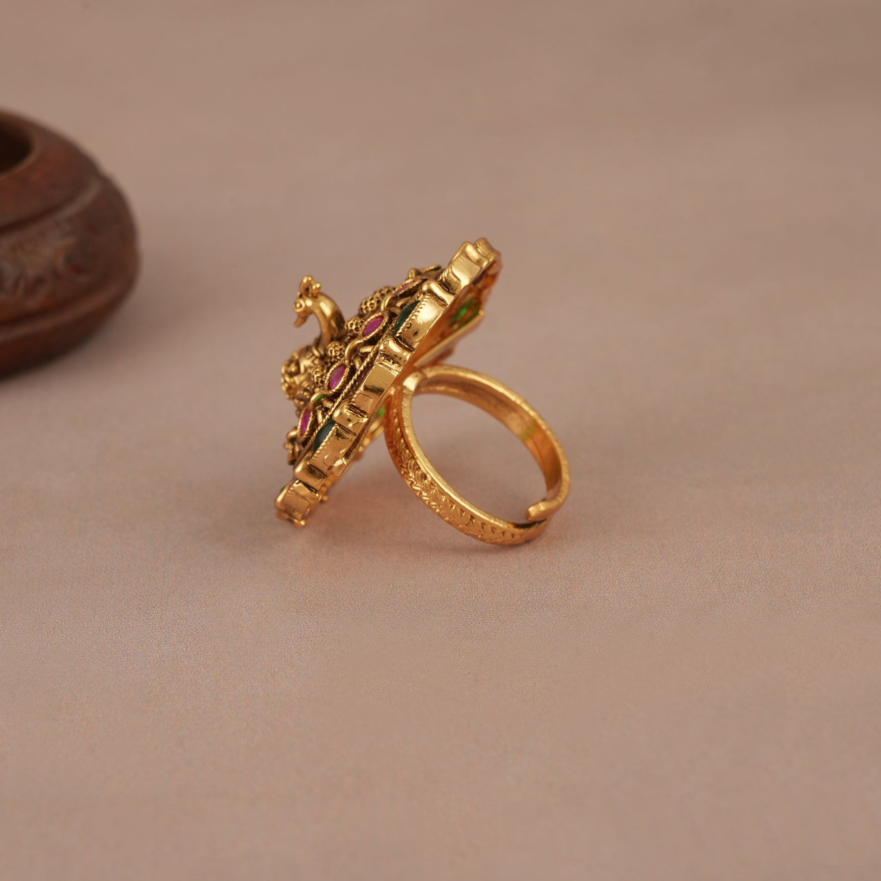 Stunning bold multicolor peacock finger ring for women
