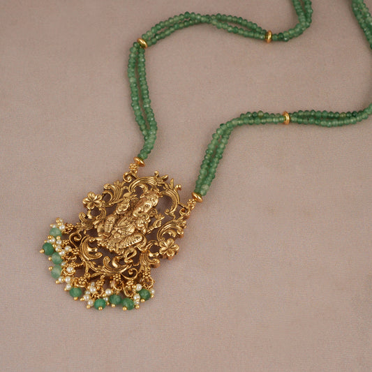 Auspicious lord ganesh antique gold long necklace set