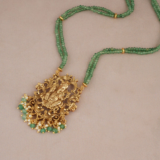 Auspicious lord ganesh antique gold long necklace set | Temple jewellery